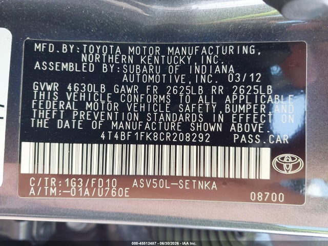 2012 Toyota CAMRY LE photo 9