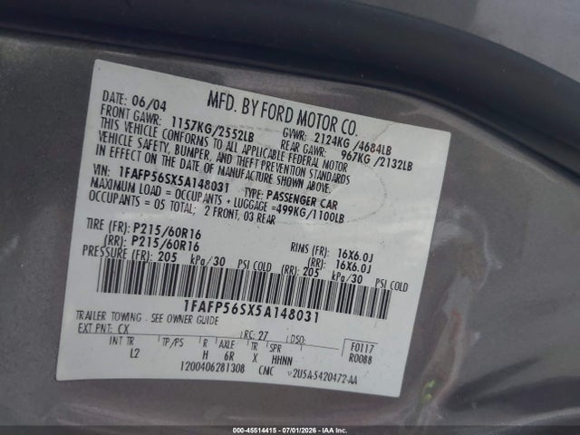 2005 FORD TAURUS SEL 照片 9