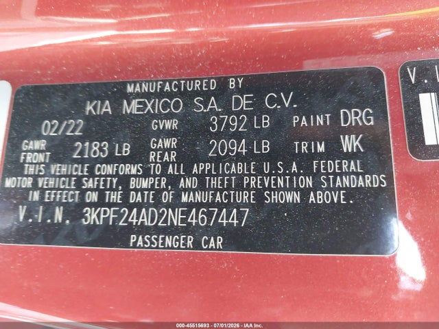 2022 KIA FORTE LXS 照片 9