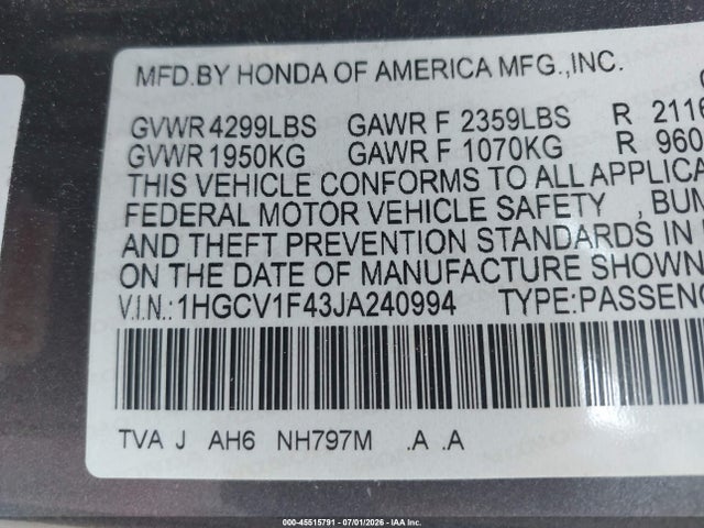 2018 Honda ACCORD EX 照片 9