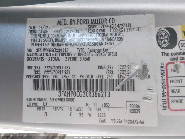 2012 FORD FUSION SEL 照片 9