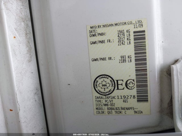 2010 Nissan ALTIMA 2.5 S 照片 9
