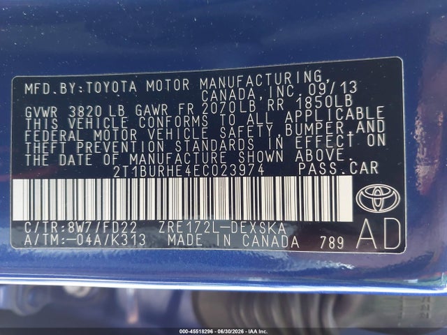 2014 Toyota COROLLA S PLUS photo 9