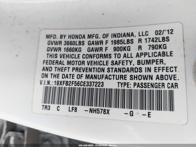 2012 Honda CIVIC LX — фото 9