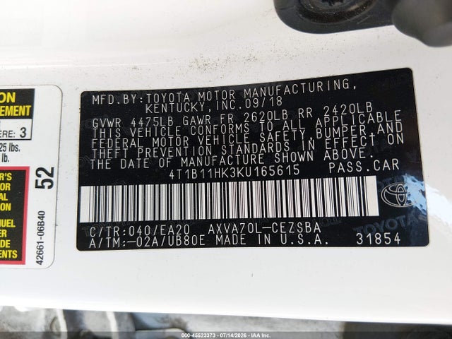 2019 TOYOTA CAMRY SE 9
