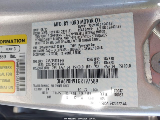 2016 FORD FUSION SE 照片 9