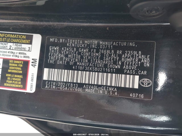2011 Toyota CAMRY LE photo 9