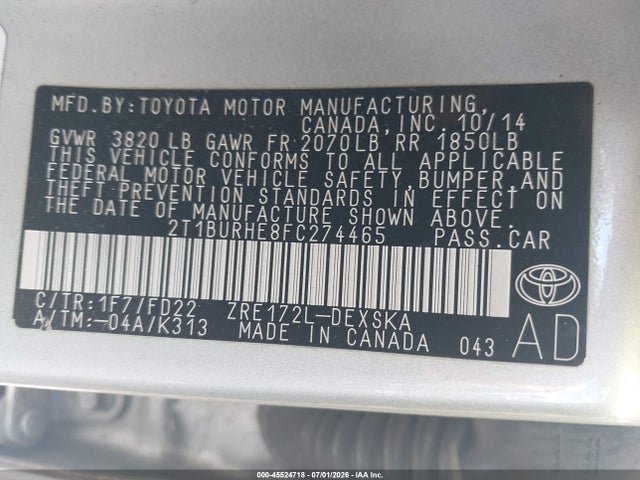 2015 Toyota COROLLA S PLUS — фото 9
