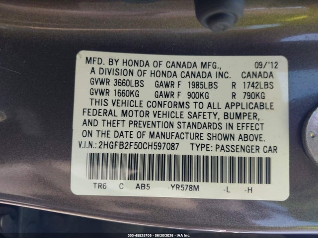 2012 Honda CIVIC LX — фото 9