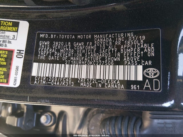 2019 Toyota COROLLA L/LE/XLE/SE/XSE photo 9