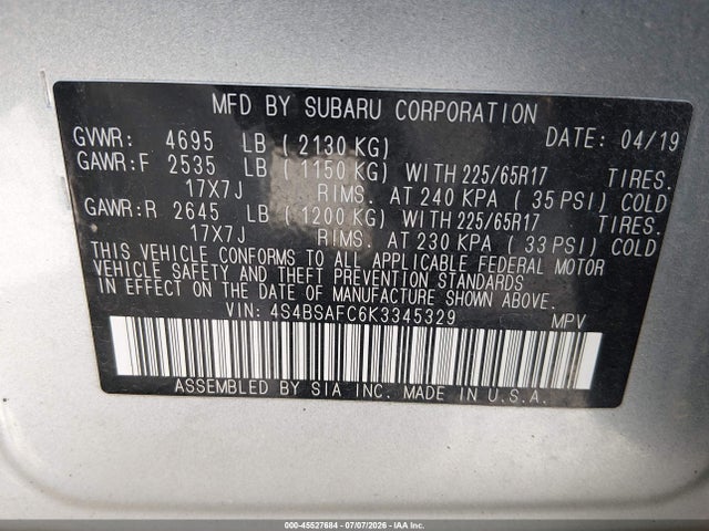 2019 SUBARU OUTBACK 2.5I PREMIUM 9