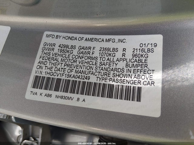 2019 HONDA ACCORD LX 9