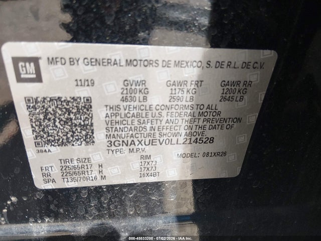 2020 CHEVROLET EQUINOX AWD LT 1.5L TURBO 9