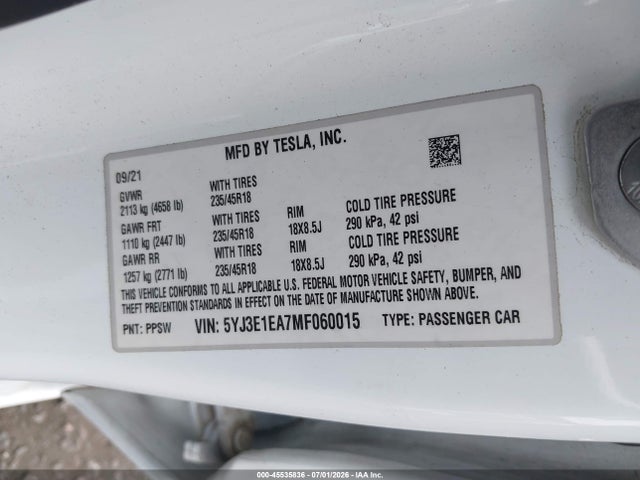 2021 Tesla MODEL 3 STANDARD RANGE PLUS REAR-WHEEL DRIVE — фото 9