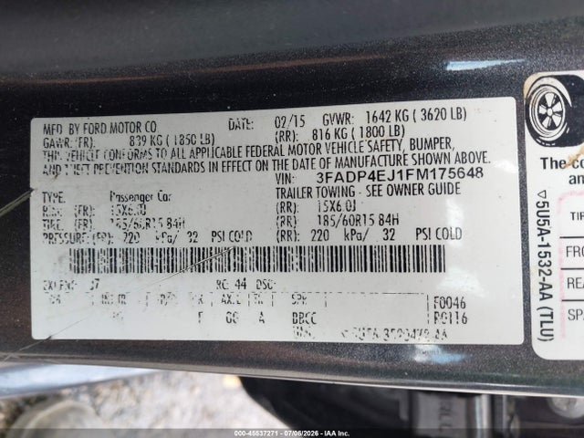 2015 FORD FIESTA SE 照片 9