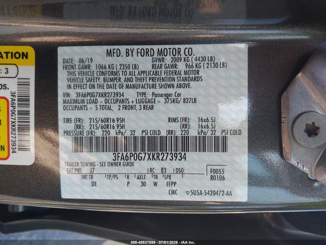 2019 FORD FUSION S 照片 9