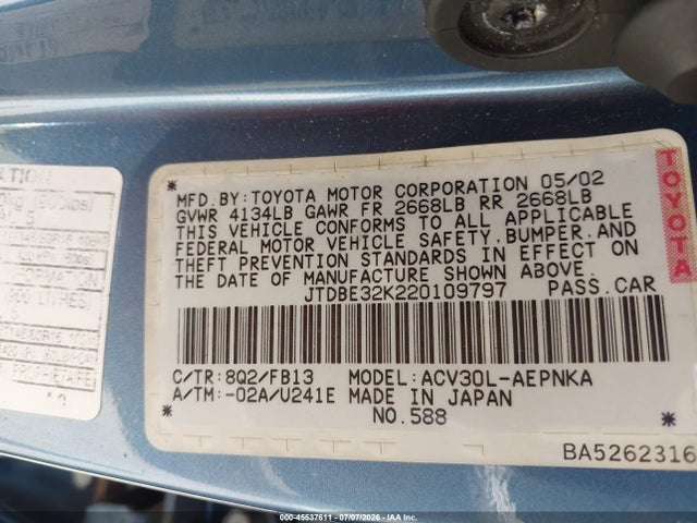 2002 Toyota CAMRY LE 照片 9