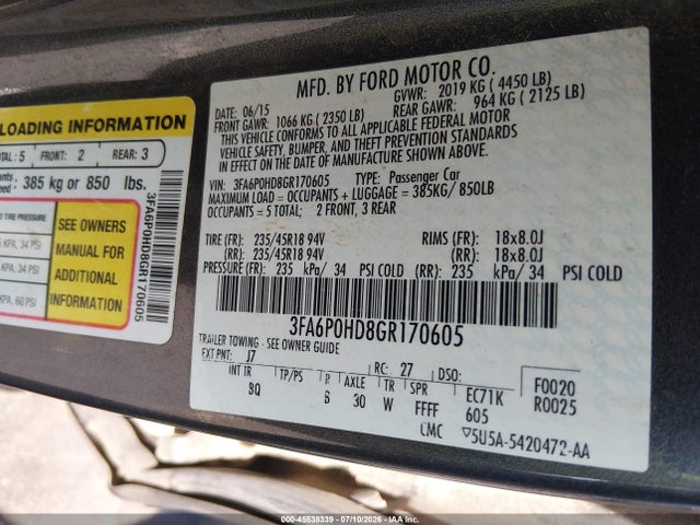 2016 FORD FUSION SE 照片 9