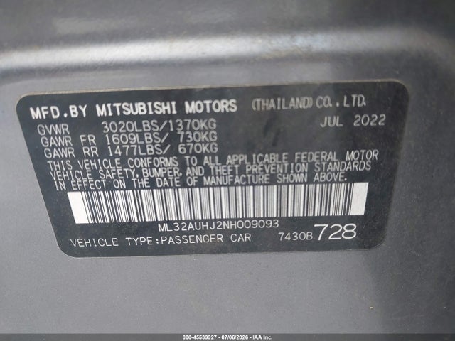 2022 Mitsubishi MIRAGE ES 照片 9
