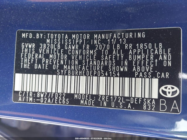 2014 Toyota COROLLA S PLUS photo 9