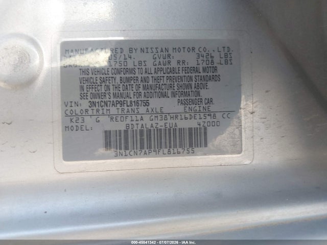 2015 Nissan VERSA 1.6 S+ 照片 9