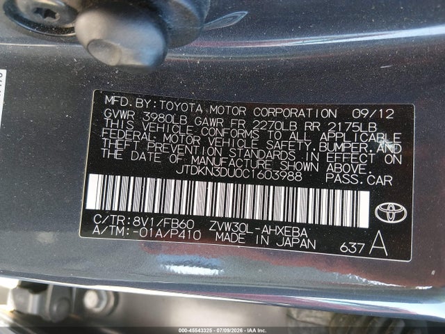 2012 Toyota PRIUS TWO photo 9