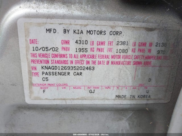 2003 KIA OPTIMA LX/SE — миниатюра 9