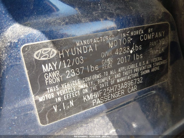 2003 Hyundai SONATA BASE W/2.7L V6 照片 9