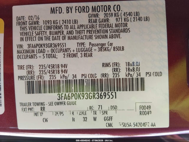 صورة 9 لـ 2016 FORD FUSION TITANIUM