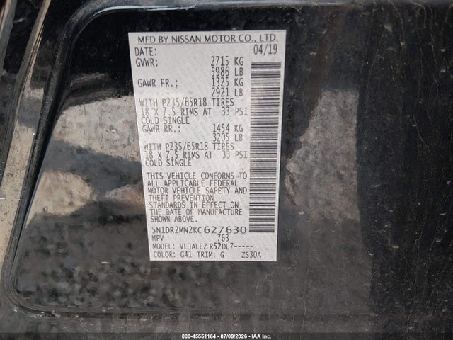 2019 NISSAN PATHFINDER SV 9