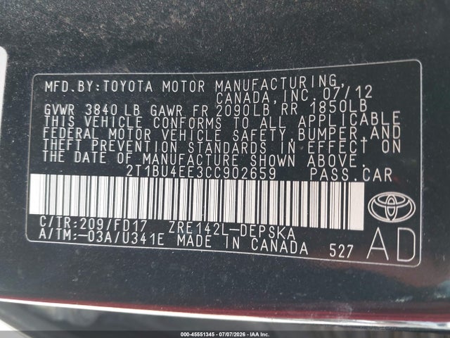 2012 Toyota COROLLA S photo 9