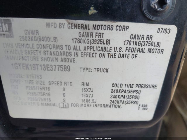 2003 GMC SIERRA 1500 SLE 照片 9