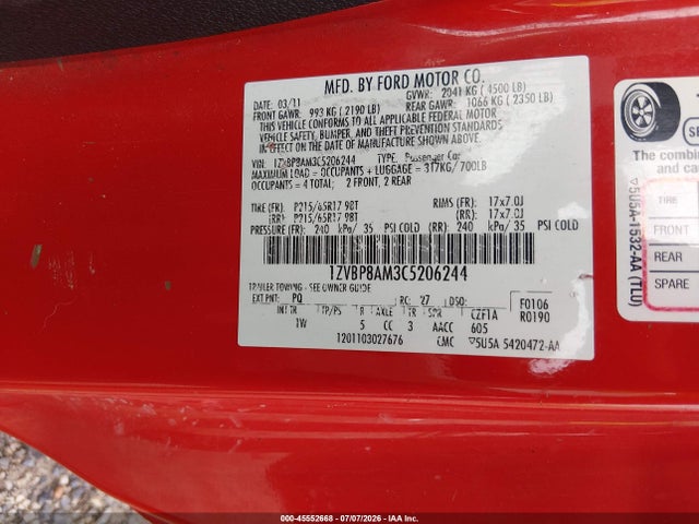 2012 FORD MUSTANG V6/V6 PREMIUM 照片 9