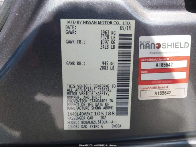 2019 NISSAN ALTIMA 2.5 SV 9