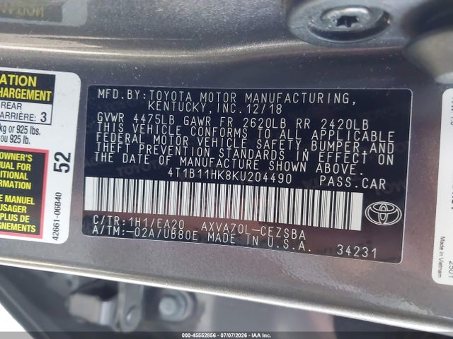 2019 TOYOTA CAMRY SE 9