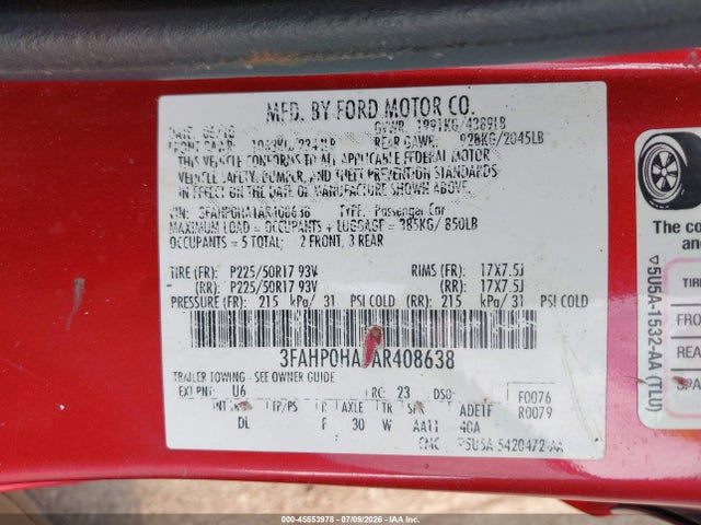 2010 FORD FUSION SE 照片 9