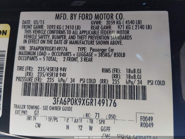2016 FORD FUSION TITANIUM — фото 9