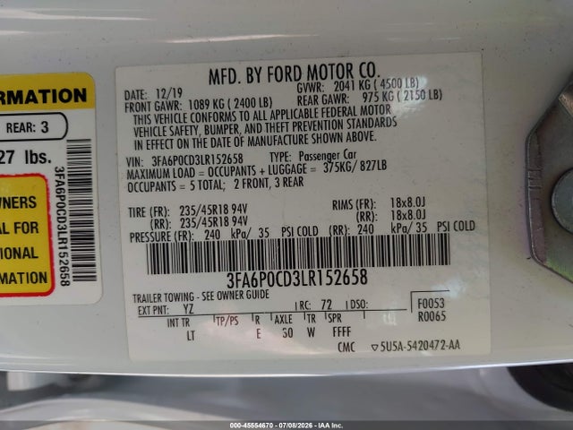 صورة 9 لـ 2020 FORD FUSION SEL