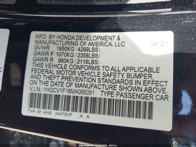 2021 HONDA ACCORD LX 9