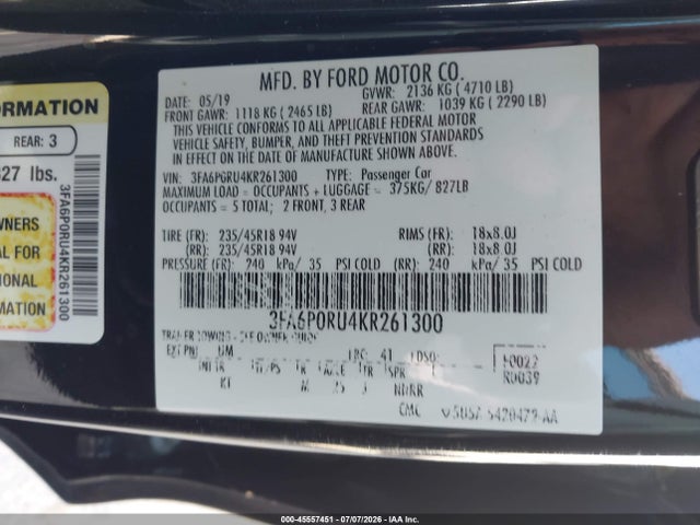 2019 FORD FUSION HYBRID TITANIUM — фото 9