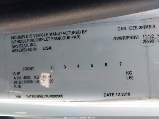 2019 INTERNATIONAL MV 9