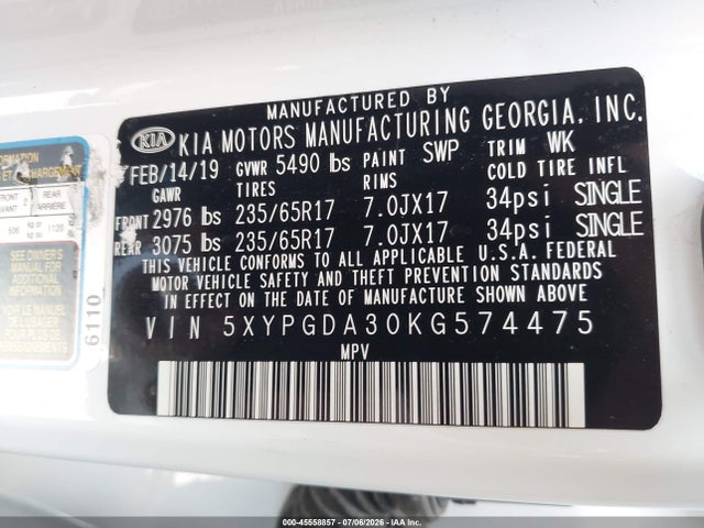 2019 KIA SORENTO 2.4L LX 9