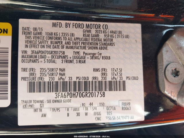صورة 9 لـ 2016 FORD FUSION SE