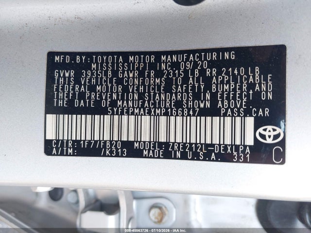 2021 TOYOTA COROLLA LE 9