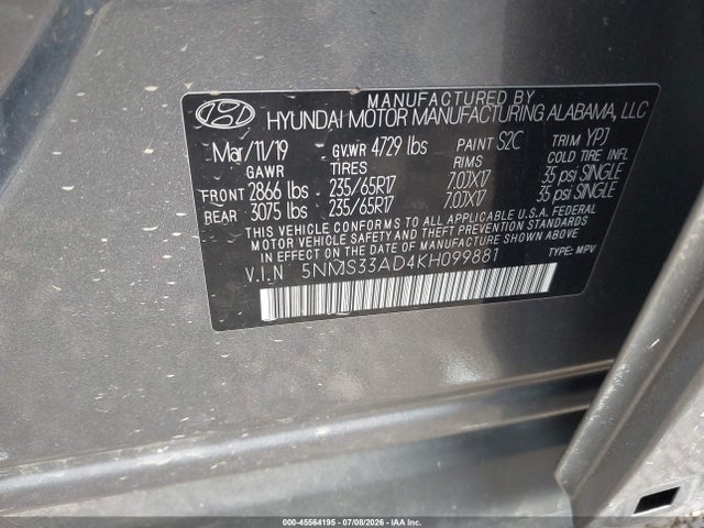 2019 HYUNDAI SANTA FE SEL 9