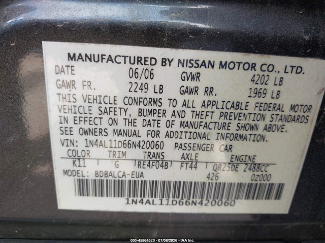 2006 Nissan ALTIMA 2.5 S 照片 9