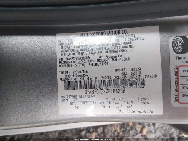 2008 FORD FUSION SE 照片 9