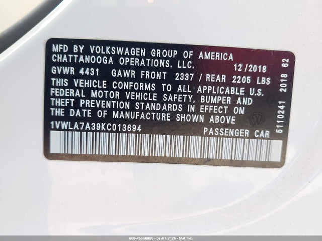 2019 VOLKSWAGEN PASSAT 2.0T WOLFSBURG EDITION 9