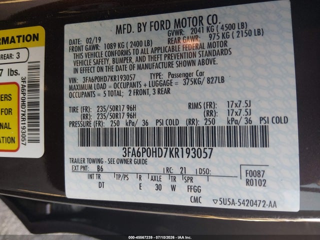 2019 FORD FUSION SE 照片 9