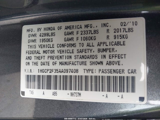 صورة 9 لـ 2010 Honda ACCORD 2.4 LX